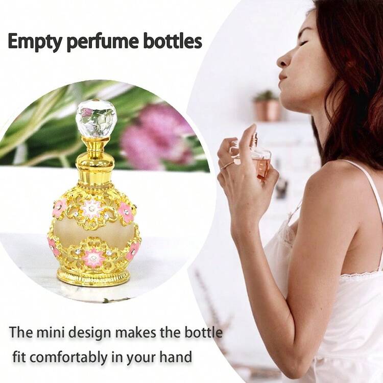 1pc 15ml Exquisite Rhinestone Decorated Perfume Bottle, Sophisticated Crafted Crystal Topped Decorative Essential Oil Dispenser, Ornament Gift For Women, Reusable Portable Home Decor Accessory - Multicolor - View 8