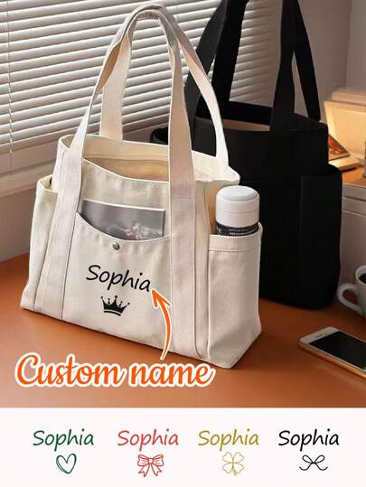 Bolsa de lona personalizada com nome, bolsa feminina personalizada, nécessaire de viagem personalizada com nome, bolsa de ombro grande e personalizável, presente de aniversário, estojo para material escolar, bolsa de festa, estudantes do ensino fundamental, ensino médio, universitários, calouros, veteranos, estudantes dos anos anteriores, bolsas de ombro femininas personalizadas, conforto e praticidade, bolsas e malas, acessórios de Halloween 2025, estilo urbano.