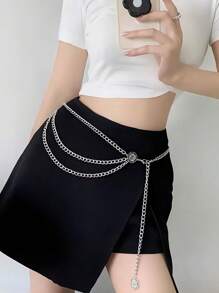 1PC 女童时尚腰链配饰连衣裙新款夏季细腰带百搭腰封返校冬季礼物创意男孩女孩情人节 - 銀色 - 查看 2