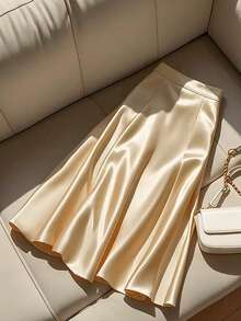 女士纯色优雅通勤缎面 A 字裙