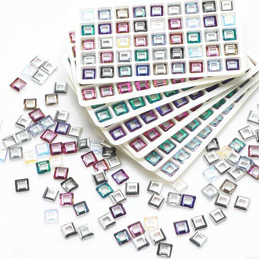 30pcs/Pack 10mm Large Hole Square Ringed Silver-Plated Glass Beads, DIY Jewelry Components, Suitable For Necklace, Bracelet, Phone Chain, Keychain And Other Accessories