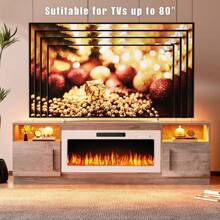 70 Inch Fireplace TV Stand With LED Light Entertainment Center And Storage Cabinet For TVs Up To 80 Inches - Grey New-70in - View 5