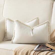 1pc Chenille Tassel Decorative Throw Pillow Cover, Minimalist & Fashionable, Suitable For Summer - Milky White - View 5