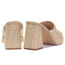 Women's Raffia Wedge Sandals With Chunky Platform Heel, Slide-On Open Toe High Heels For Summer, Great For Casual, Beach, And Everyday Wear Lightweight Design - Màu be - Xem 3