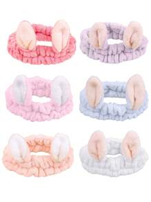 1pc Women's Plush Faux Rabbit Ear Elastic Headband, Cute Sweet Fashion Cartoon Hair Accessories, Daily Use Hairband For Washing Face, Masking