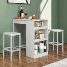 Yitahome Breakfast Bar Table, Bar Table Set With Bar Stools, 2, Bar Table And Stools Set Dining Bar Table Footrest And Storage Shelf For Kitchen Dining Room Pub Industrial Steel Frame - White - View 2