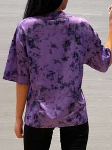 Camisetas holgadas para mujeres, corte holgado, cuello redondo, manga corta, tops de movimiento, blusas casuales, estilo Y2K 2024, camiseta básica - Morado - Ver 5