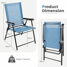 Set Of 4 Patio Folding Dining Chairs Outdoor Portable Sling Back Chairs - 藍色 - 查看 2