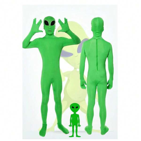 Extraterrestrischer Strumpfhosen Cosplay Anzug für Erwachsene, grünes Alien Einteiler Kostüm