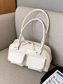 Large Capacity PU Solid Color Simple Shoulder Bag For Women, Fashion Versatile Suitable For Daily, Shopping, Dating, Traveling, Gift