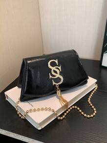 1pc Fashionable Shoulder Bag Simple Casual Bag Retro Casual Chain Messenger Bag, Shiny Pu Material, Flip Magnetic Buckle Closure, Messenger Bag Decorated With Fashionable Tassel Pendant, A Variety Of Colors To Choose From, High-End And Stylish Solid Color Matching, Suitable For Girls To Go Shopping, Daily Travel, Attend Parties, Casual And Simple Style