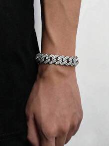 1pc Men's Fashionable European & American Style Tennis Chain Shiny Cubic Zirconia Bracelet, Suitable For Dating, Wedding, Daily Wear