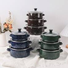 3 件套大容量经典柠檬花圆点珐琅锅汤锅煮锅炖锅适用于餐厅和家庭厨房，兼容燃气灶、电磁炉和明火 - 彩色 - 查看 13