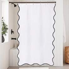 1 件多色波浪边浴帘，现代涤纶扇形防水浴帘，适用于家庭/酒店/公共浴室，含白色挂钩