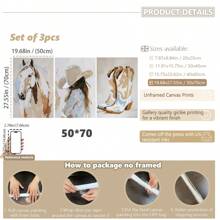 3 件/套，帆布挂画，带框装饰画，海报，墙壁艺术，西方艺术，马和女牛仔，牛仔靴，牛仔水彩画，西方油画风格，适用于家庭墙壁装饰 - 彩色 - 查看 14