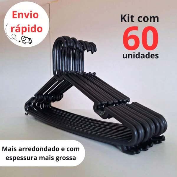 KIT 60 CABIDE STRONG MAIS GROSSO 8MM DE ESPESSURA, RESISTENTE E DURÁVEL, P/ JAQUETAS, CALÇAS, CAMIETAS