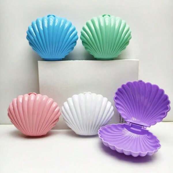 1 pieza Caja organizadora de accesorios de joyas con forma de concha, caja de almacenamiento a prueba de polvo para cosméticos y maquillaje de escritorio con cajón, regalo para mujeres y niñas