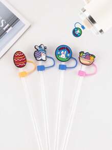 4 件复活节吸管杯盖，适用于 30 40 盎司杯的吸管盖防尘吸管盖可爱玻璃杯配件复活节礼物