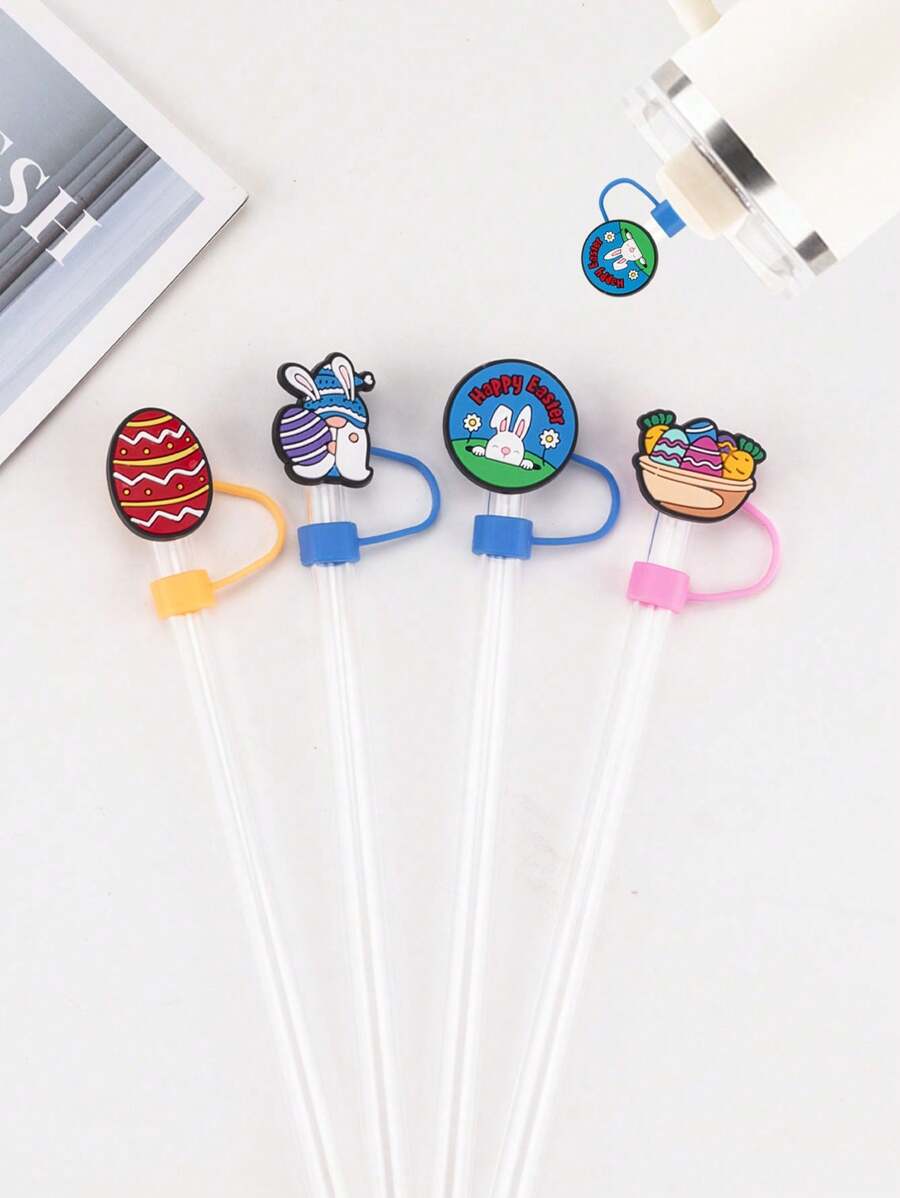 4 件复活节吸管杯盖，适用于 30 40 盎司杯的吸管盖防尘吸管盖可爱玻璃杯配件复活节礼物