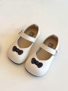 1 双女童休闲舒适平底鞋，甜美蝴蝶结装饰，耐磨防滑儿童时尚乐福鞋适合所有季节 - 米色 - 查看 5