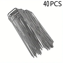 1 set de estacas de tienda de campaña en forma de U reutilizables de acero inoxidable. Con acabado pulido y resistencia a la corrosión. Conveniente de usar, ideal para carpas de camping, reforzar el césped y cumplir con varios requisitos del sitio. También aplicable para el deshierbe y el paisajismo en jardines.