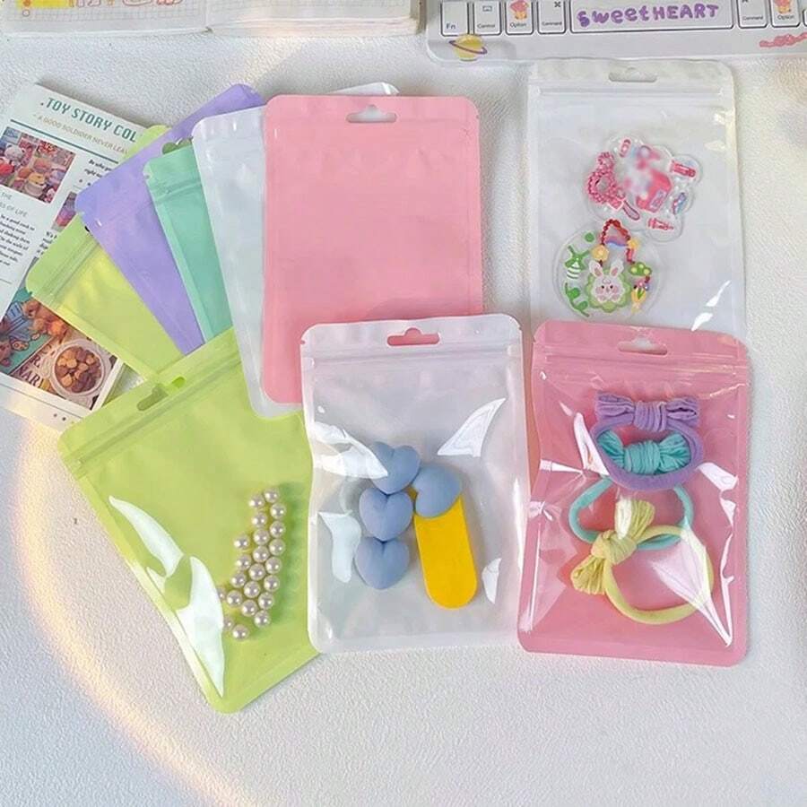 50 个 4.13 X 5.91 英寸密封包装袋，悬挂珠宝自粘袋，适用于电缆、化妆品、美甲、睫毛、全息包装、可重复使用的礼品袋