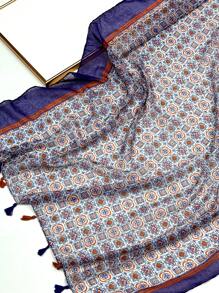 1条女士简约印花围巾，时尚新款春夏防晒沙滩披肩，棉麻质感围巾 - 彩色 - 查看 7