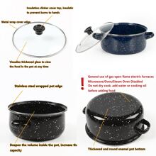 3 件套大容量经典柠檬花圆点珐琅锅汤锅煮锅炖锅适用于餐厅和家庭厨房，兼容燃气灶、电磁炉和明火 - 彩色 - 查看 8