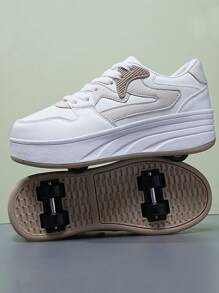 Giày trượt patin ngoài trời phong cách mới cho trẻ em, giày thể thao trượt patin thời trang 4 bánh cho công viên, giày thể thao đa năng cho thanh thiếu niên - Màu Khaki - Xem 5