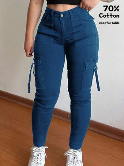 女式 Y2K 休闲紧身工装牛仔裤，秋季