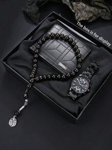 3 pièces/set Montre classique casual discrète à la mode, perles, portefeuille - cadeau parfait pour le père, le mari, le petit ami pour exprimer l'amour et les soins, chérir des moments merveilleux
