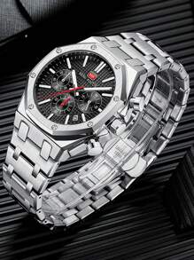 1 件装男士运动石英表多功能小表盘日历夜光指针不锈钢表带商务休闲男士手表礼物 - 均碼 - 查看 5