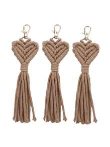 3pcs Heart-Shaped Pendant Keychains For Women Handmade Macrame Key Chains Rings Cute Car Keyring Wedding Accessories Gift - Multicolor - View 6