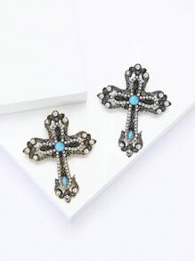 Vintage Rhinestone Cross Brooch For Women Dress Suit Pin Accessories Party Banquet Gift - Cross - View 2