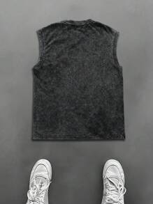 Regata Masculina com Estampa de Letras Lavada, Minimalista e na Moda, Adequada para o Verão