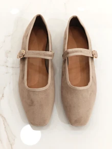 Giày búp bê Mary Jane thời trang thanh lịch màu trơn REVREAL - Màu Khaki - Xem 2