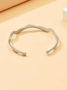 1 件波西米亚风格不锈钢手链，可调节波浪形钛钢袖口手镯装扮配饰，情侣首饰 - 金色 - 查看 8