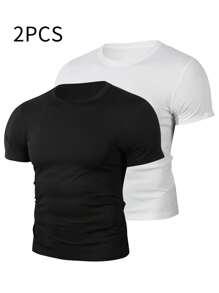 Men's 2-Piece Sports T-Shirt, Men's Functional Shirt, Quick-Drying Breathable Training Shirt, Fitness Running Shirt, Summer Casual Comfort Shirt
