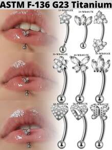 1PCTItanium Butterfly Rook Piercing Cz Crown Eyebrow Navel Ring Flower Cuved Barbell Ear Tragus Cartilage Earrings Piercing - Titanium Original Color - View 8