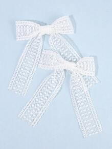 2 件装女童休闲网状蝴蝶结发夹白色蕾丝花朵蝴蝶结发夹带尾巴儿童幼儿优雅鳄鱼皮发夹青少年儿童礼物发饰 - 彩色 - 查看 5