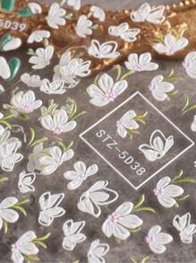 FULL BEAUTY 2 件山茶花美甲贴纸 5D 贴花，春季白色花卉盛开魅力美甲设计夏季装饰美甲贴纸