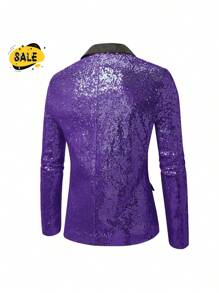 Men's Suit Sequins Disco Suit Stage Host Suit Jacket Banquet Performance Dress - Purple - View 2