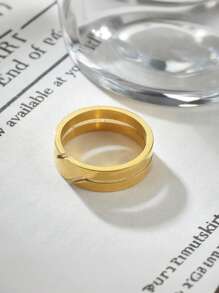 1pc Stainless Steel Hollow Electroplated Couples Ring, Anniversary & Wedding Gift