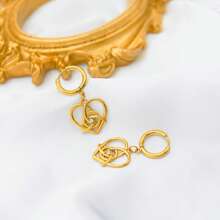 1 pièce Set de boucles d'oreilles clous et collier pendentif cœur en acier inoxydable plaqué or 18 carats avec zircone cubique et forme étoile octogonale à la mode