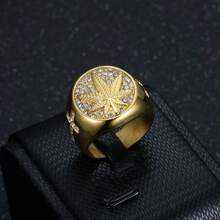 Anillo de hombre estilo Hip Hop con hoja de arce y Strass - Anillo individual de aleación estilo Hip Hop con mosaico de Strass, sin chapado, joya de moda declarativa - Para hombre - Adecuado para fiestas y uso diario - Regalo perfecto para amantes de la moda