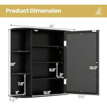 RELAX4LIFE Bathroom Wall Cabinet With Mirror - Medicine Cabinet W/Door 6 Open Shelves And Adjustable Shelves Over The Toilet Storage Cabinet Organizer Mirrored Bathroom Cabinet Wall Mount Black - 黑色1 - 查看 3