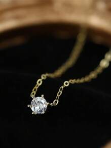 S925 Sterling Silver Necklace 18K Gold Plated Six Clawed Cubic Zirconia Choker Chain Necklace For Women,Stacked Jewelry Daily Wear - Necklace - View 2