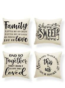 4 stuks inspirerende citaten eenvoudige stijl linnen kussenhoes, sierkussenhoes, slaapkameraccessoires, bankkussenhoes, woonkamer slaapkamer bed bank stoel kussenhoes (zonder kussen kern)