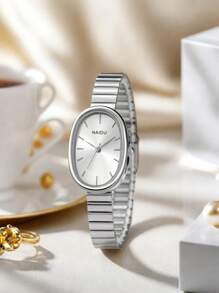 1 件女士不锈钢表带简约艺术石英表，适合日常佩戴 - 銀色 - 查看 2