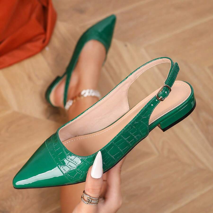 Eleganti scarpe da donna di colore solido con cinturino alla caviglia e punta affusolata, tacco basso comodo, adatte per l'ufficio e stili di pendolarismo